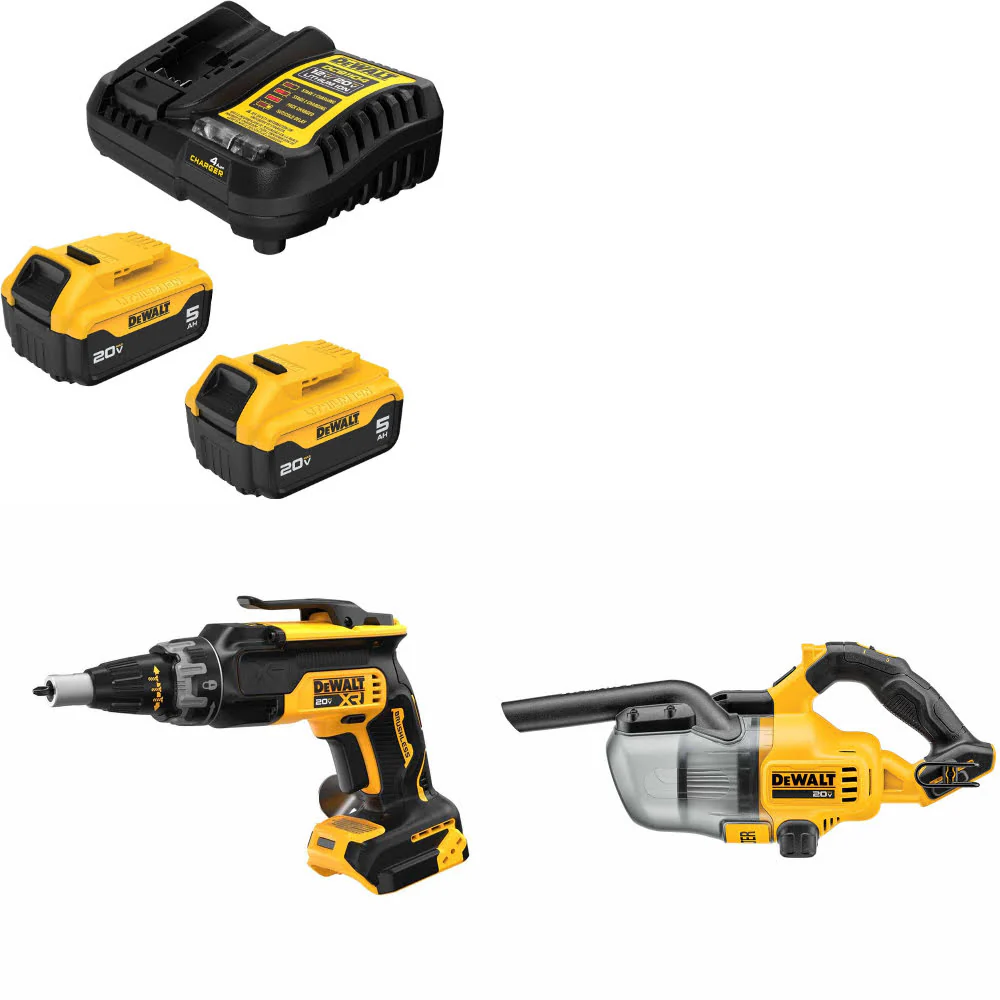 DeWalt DCB205-2C 20V Max Starter Kit W/ DCF630B 20V Screwgun & 20V Vacuum, Bare - Mactool Shop