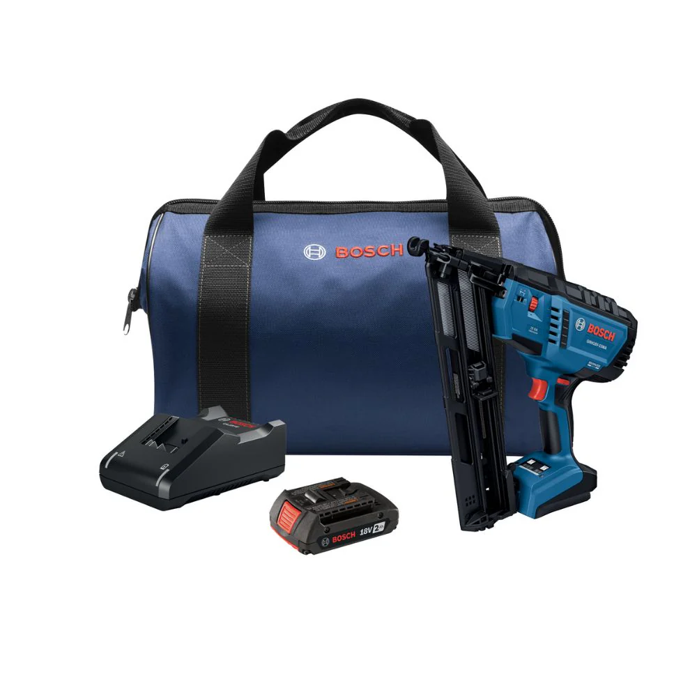 Bosch GNH18V-15MAB12 18V Brushless 15-Gauge Angled Finish Nailer Kit with (1) 2 Ah Standard Power Battery - Mactool Shop