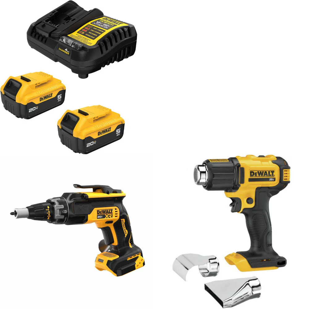 DeWalt DCB205-2C 20V Max Starter Kit W/ DCF630B 20V Screwgun & Heat Gun, Bare - Mactool Shop