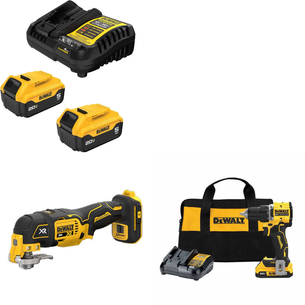 DeWalt DCB205-2C 20V Starter Kit W/ DCS356B 20V Multi-Tool & Drill/Driver Kit - Mactool Shop