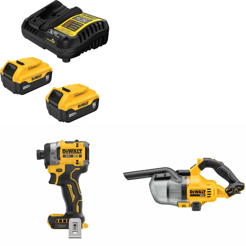 DeWalt DCB205-2C 20V Starter Kit W/ DCF860B 20V Impact Driver & Vacuum, Bare - Mactool Shop