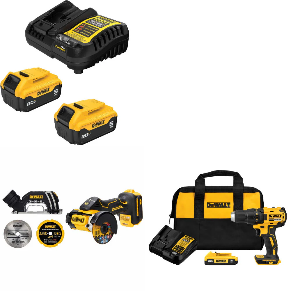 DeWalt DCB205-2C 20V Starter Kit W/ DCS438B 20V Cut-Off Tool & Drill/Driver Kit - Mactool Shop