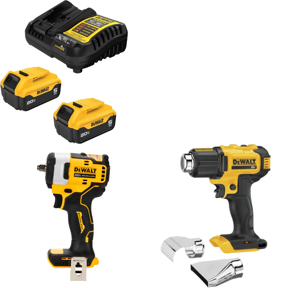 DeWalt DCB205-2C 20V Starter Kit W/ DCF913B 20V Impact Wrench & Heat Gun, Bare - Mactool Shop