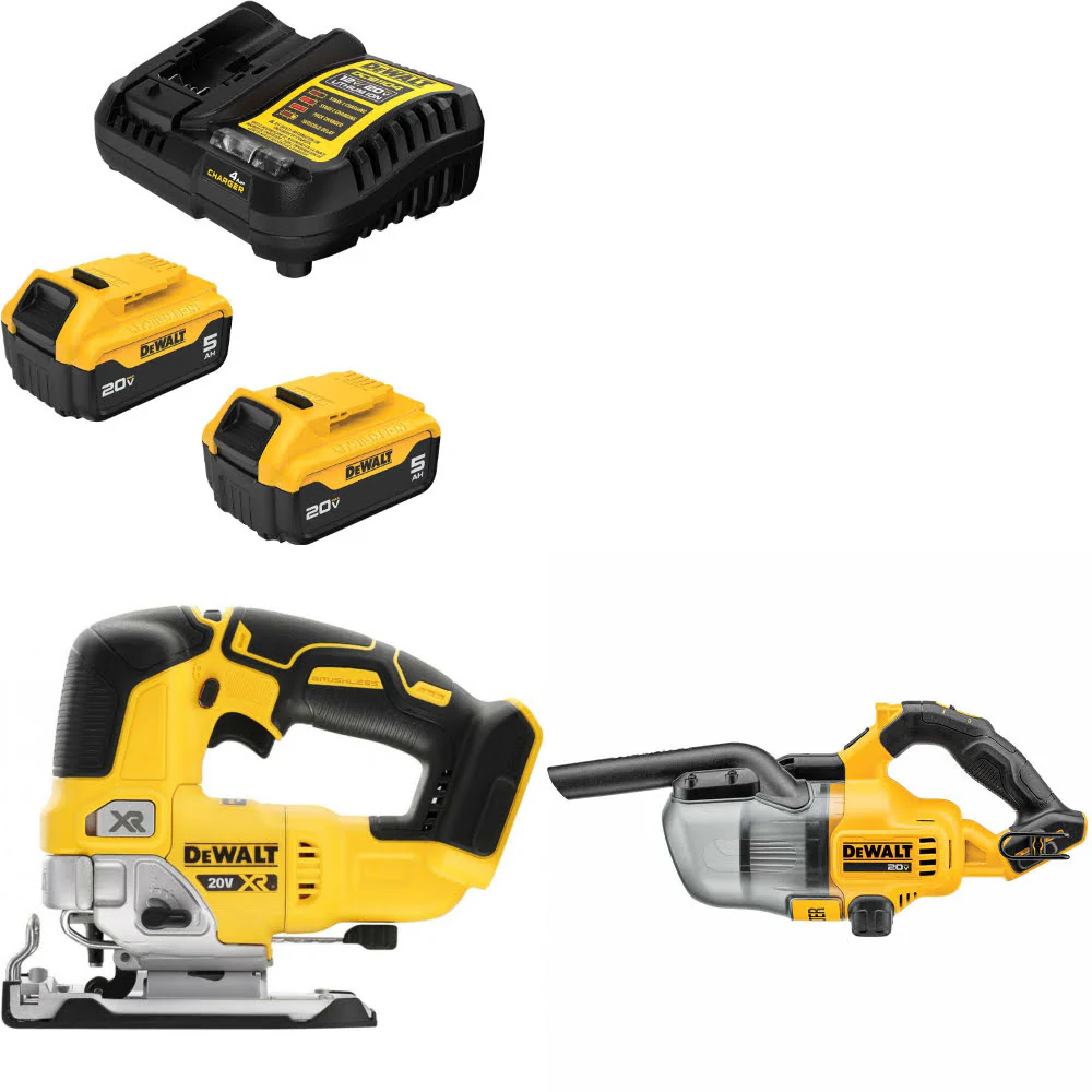 DeWalt DCB205-2C 20V Max Starter Kit W/ DCS334B 20V Jig Saw & 20V Vacuum, Bare - Mactool Shop