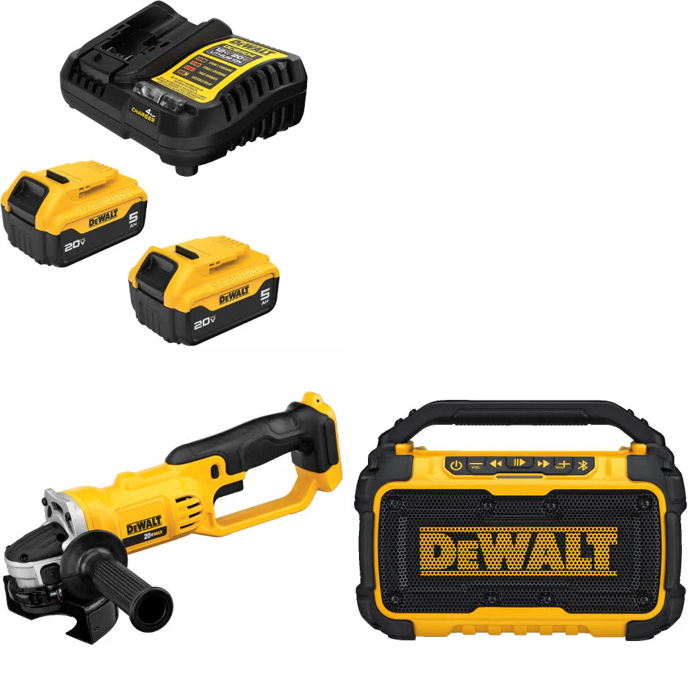 DeWalt DCB205-2C 20V MAX Starter Kit W/ DCG412B 20V Cut-Off Tool & Speaker - Mactool Shop