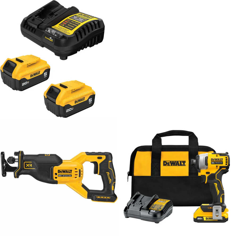 DeWalt DCB205-2C 20V MAX Starter Kit W/ DCS382B Recip Saw & Impact Driver Kit - Mactool Shop