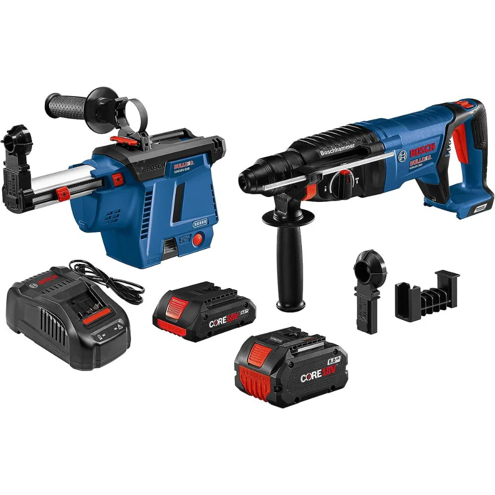 Bosch GBH18V-26DK26GDE 18V EC Brushless SDS-plus Bulldog 1 In. Rotary Hammer Kit with Mobile Dust Extractor and (2) CORE18V Batteries - Mactool Shop