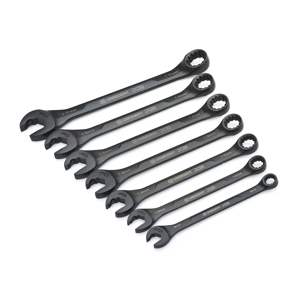 Crescent CX6RWM7 7 Pc. X6 Black Oxide Spline Open End Ratcheting Combo Met Wr Set - Mactool Shop