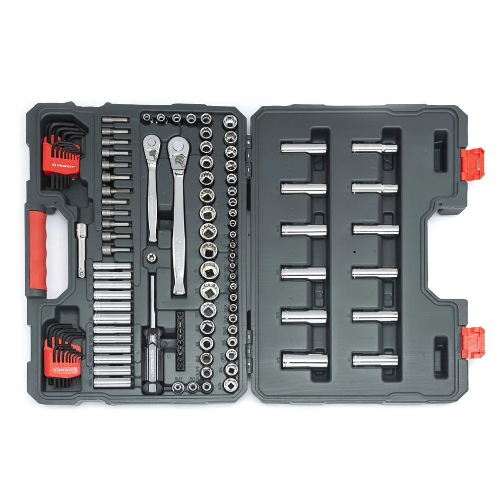 Crescent CTK121 121 Pc 1/4 & 3/8 Drive 6 & 12 Point Standard & Deep SAE/Met Mech Tool Set - Mactool Shop