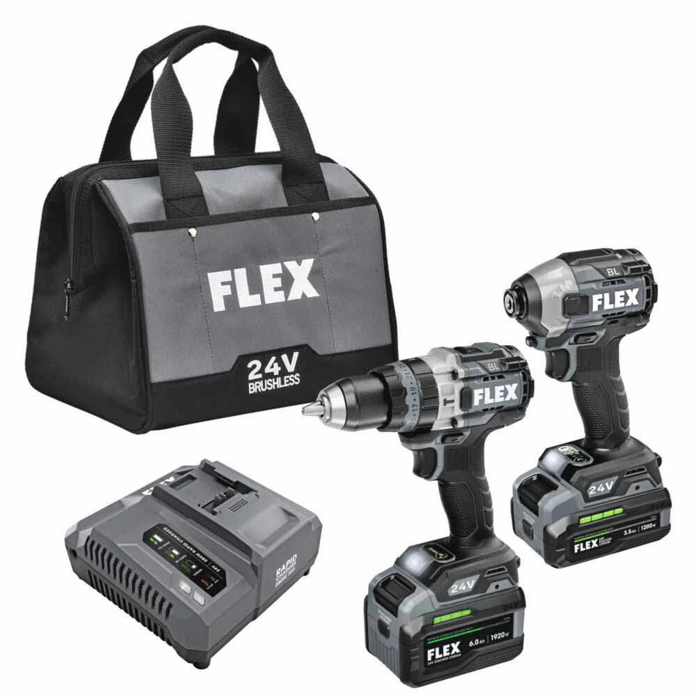 Flex FXM202-2G 2 Tool Combo Kit, Hammer Drill with Turbo Mode and Quick Eject Impact Driver, Stacked-Lithium - Mactool Shop