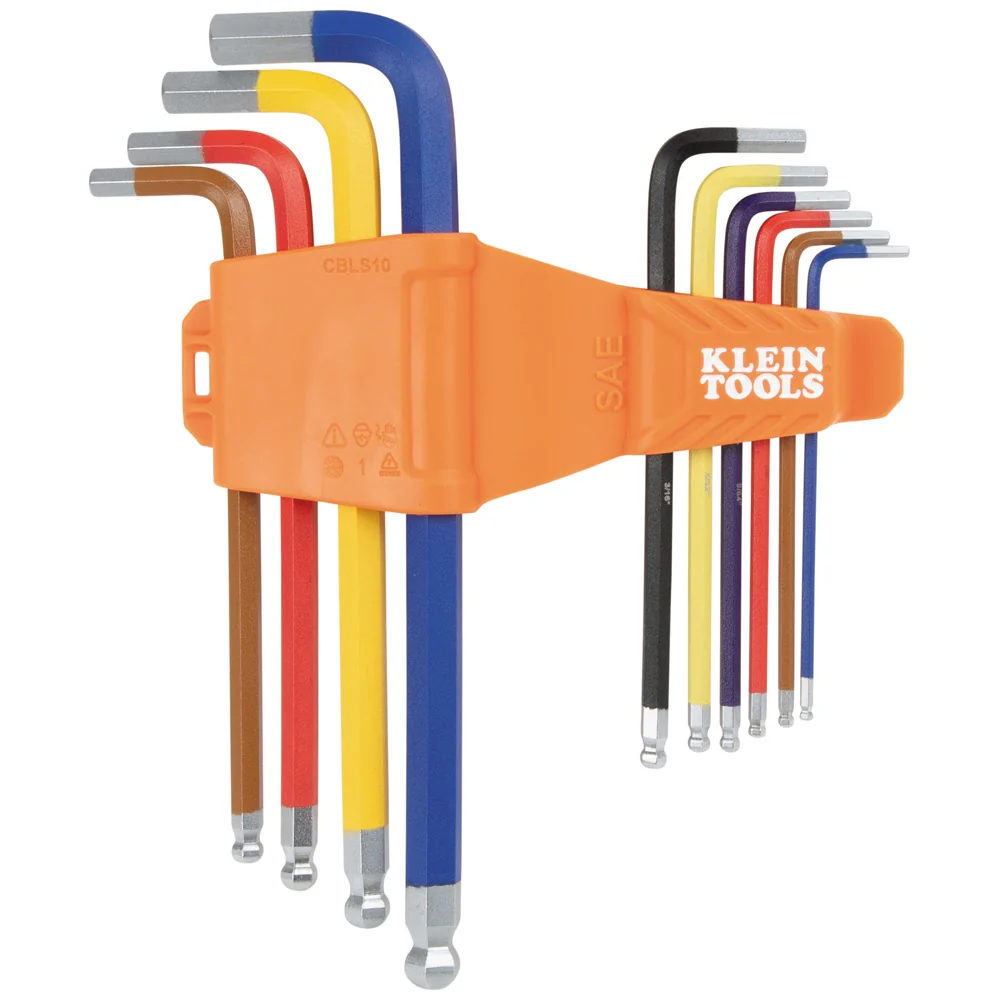 Klein CBLS10 Powder Coated Long Ball-End Hex Key Set, SAE, 10-Piece - Mactool Shop