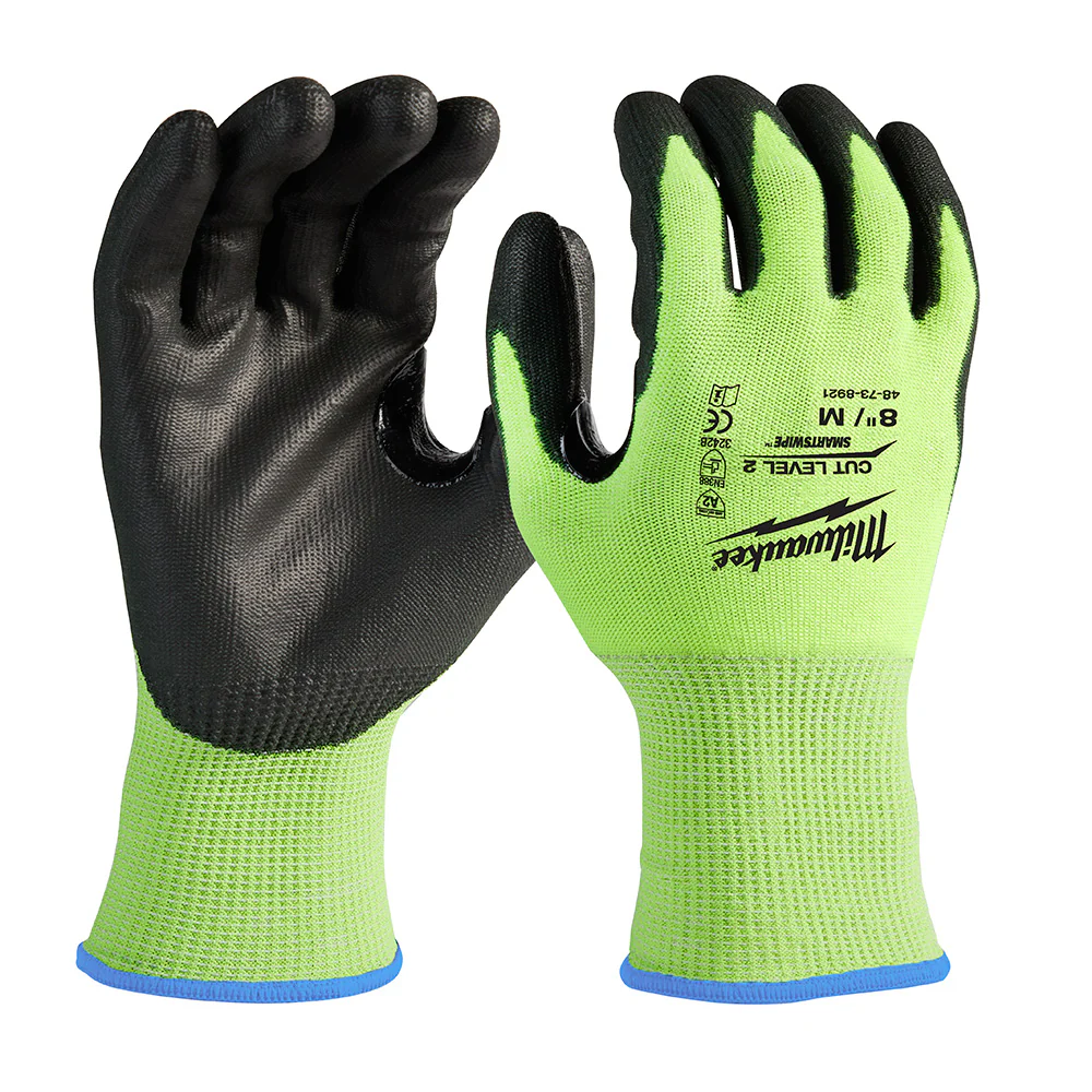 Milwaukee 48-73-8921B 12PK High Visibility Cut Level 2 Polyurethane Dipped Safety Gloves - Medium - Mactool Shop