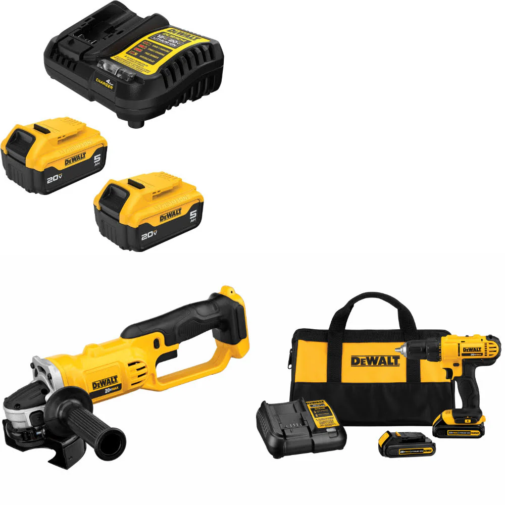 DeWalt DCB205-2C 20V MAX Starter Kit W/ DCG412B Cut-Off Tool & Drill/Driver Kit - Mactool Shop