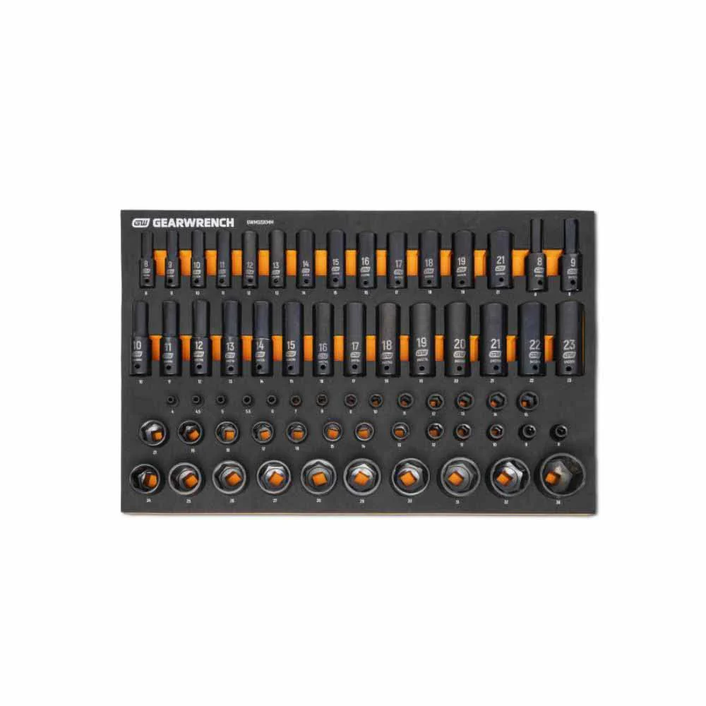 Gearwrench GWMSISKMM 66 Pc. 1/4”, 3/8”, 1/2” Drive 6 Point Metric Impact Socket Set in Foam Storage Tray - Mactool Shop