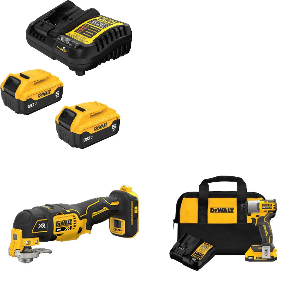 DeWalt DCB205-2C 20V Starter Kit W/ DCS356B 20V Multi-Tool & Impact Driver Kit - Mactool Shop