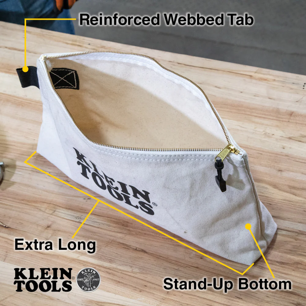Klein 62042 Zipper Bag, Extra-Long Canvas Tool Pouch, 16