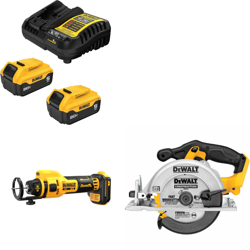 DeWalt DCB205-2C 20V Max Starter Kit W/ DCE555B 20V Cut-Out Tool & Circ Saw - Mactool Shop