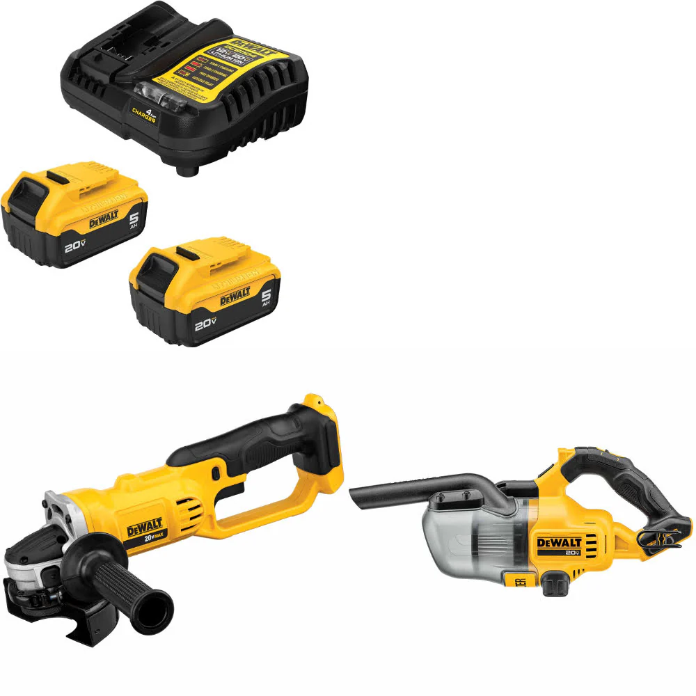 DeWalt DCB205-2C 20V MAX Starter Kit W/ DCG412B 20V Cut-Off Tool & Vacuum, Bare - Mactool Shop