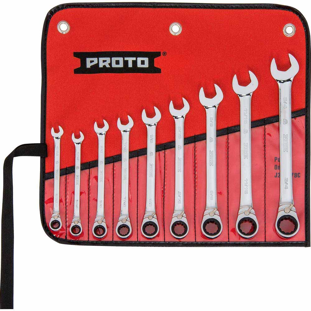 Proto JSCVT-9S 9-Piece Full Polish Combination Reversible Ratcheting Wrench Set - 12 Point - Mactool Shop