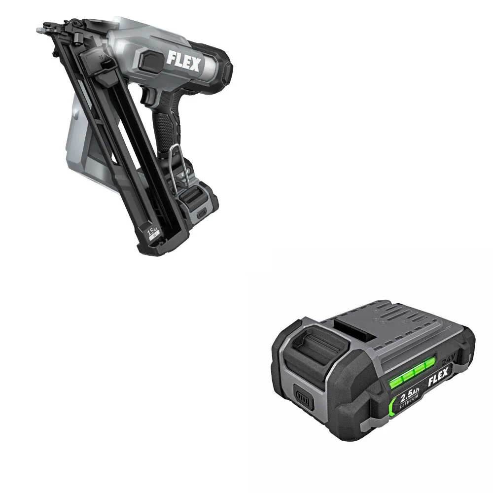 Flex FX4311B-1A 15Ga Angled Nailer Kit W/ FREE FX0111-1 24V 2.5Ah Li-Ion Battery - Mactool Shop