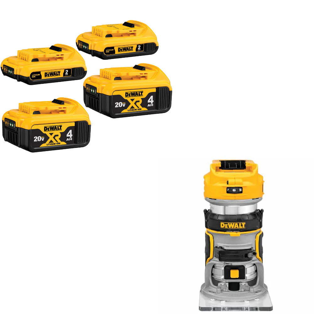 DeWalt DCB324-4 20V MAX Li-Ion Battery 4-Pack W/ FREE DCW600B 20V Router, Bare - Mactool Shop