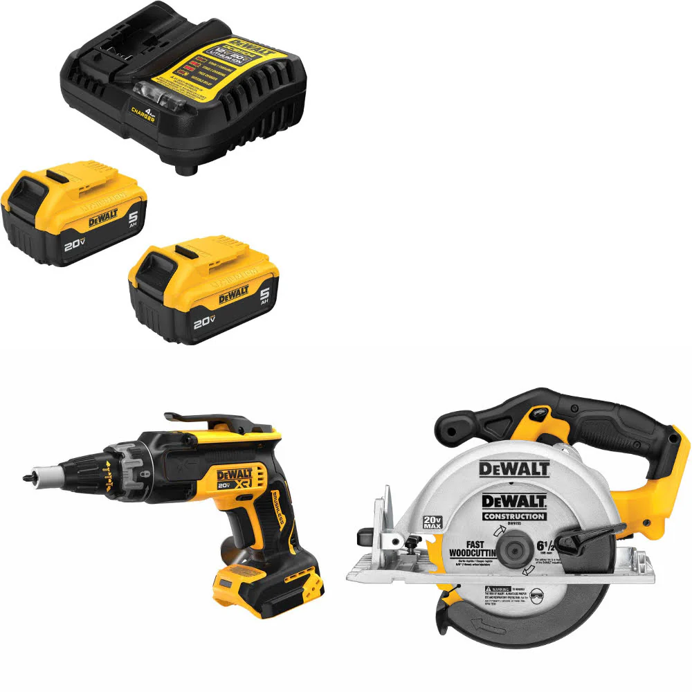 DeWalt DCB205-2C 20V Max Starter Kit W/ DCF630B 20V Screwgun & Circ Saw, Bare - Mactool Shop
