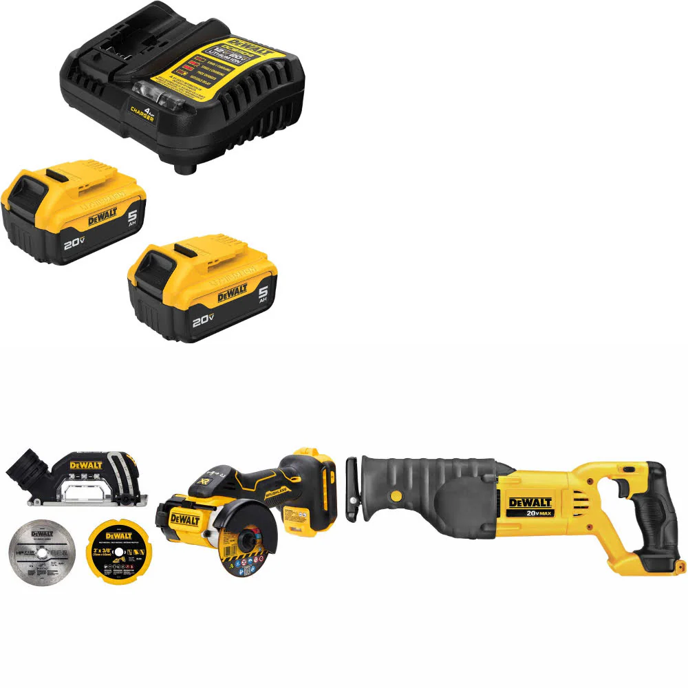 DeWalt DCB205-2C 20V Starter Kit W/ FREE DCS438B 20V Cut-Off Tool & Recip Saw - Mactool Shop