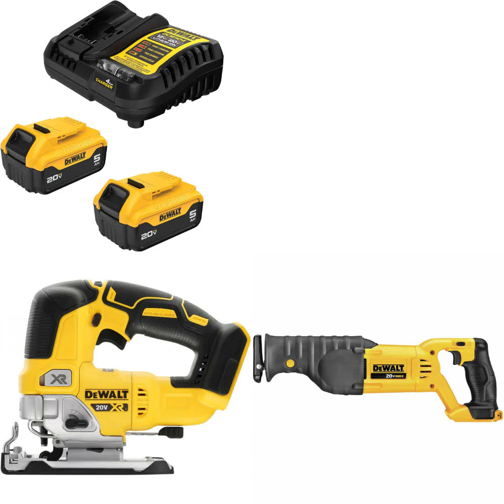 DeWalt DCB205-2C 20V Max Starter Kit W/ DCS334B 20V Jig Saw & Recip Saw, Bare - Mactool Shop
