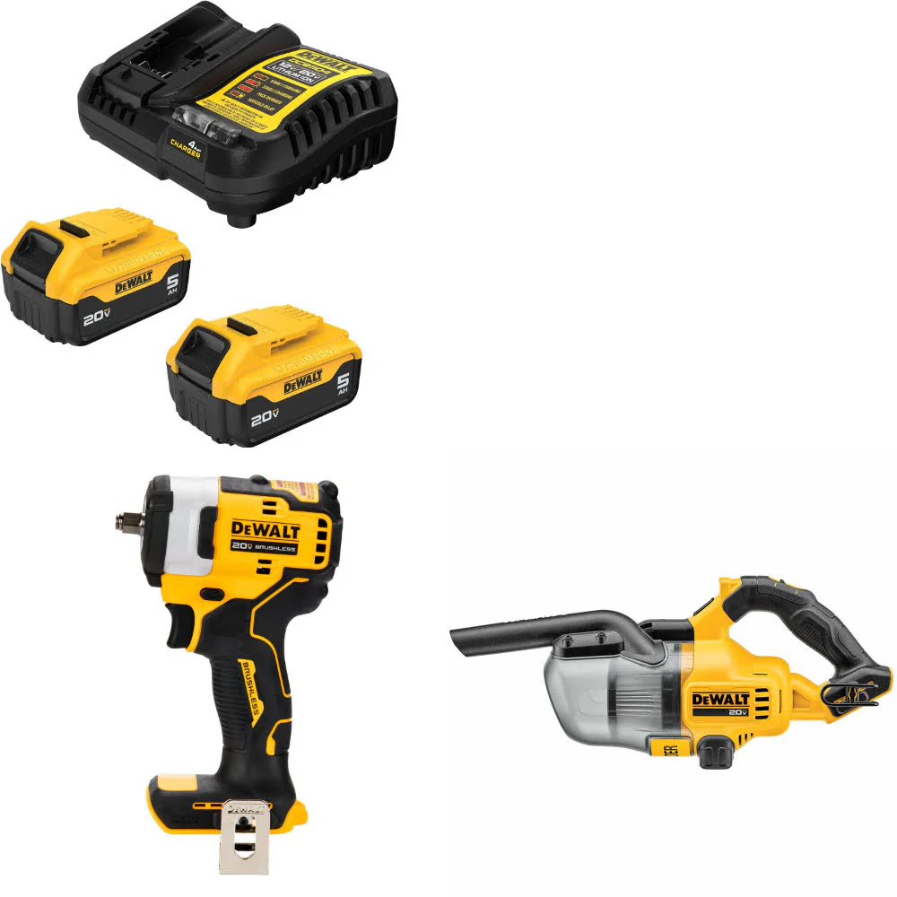 DeWalt DCB205-2C 20V Max Starter Kit W/ DCF913B 20V Impact Wrench & Vacuum, Bare - Mactool Shop