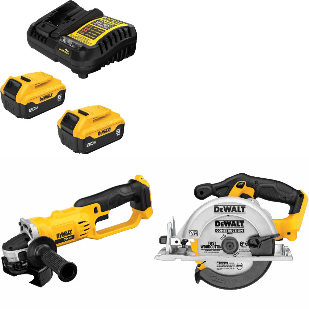 DeWalt DCB205-2C 20V Starter Kit W/ FREE DCG412B 20V Cut-Off Tool & Circ Saw - Mactool Shop