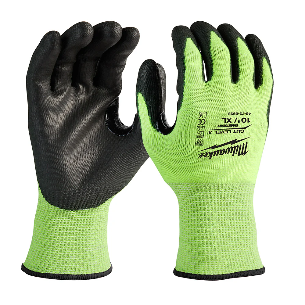 Milwaukee 48-73-8933B 12PK High Visibility Cut Level 3 Polyurethane Dipped Safety Gloves - X-Large - Mactool Shop