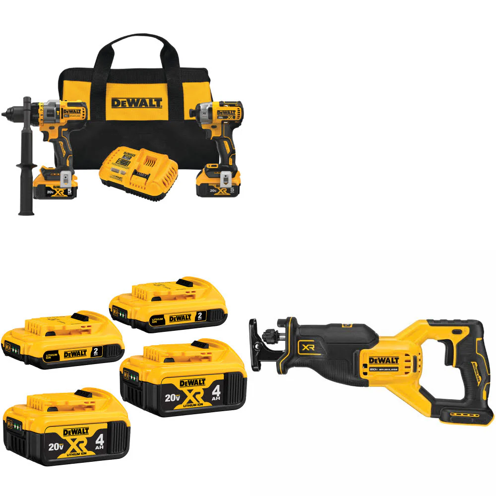 DeWalt DCK2100P2 20V MAX 2-Tool Combo Kit W/ DCB324-4 20V Battery-4Pk & FREE Saw - Mactool Shop