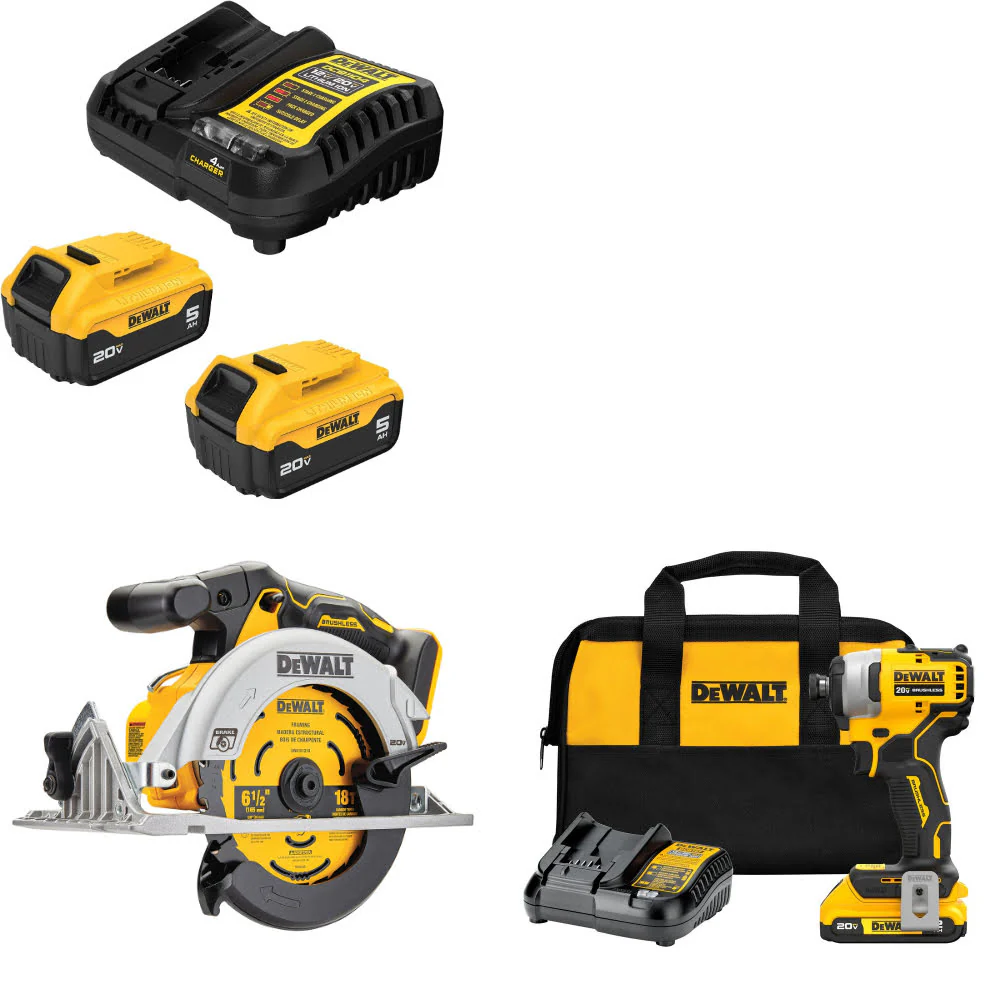 DeWalt DCB205-2C 20V MAX Starter Kit W/ DCS565B 20V Circ Saw & Impact Driver Kit - Mactool Shop