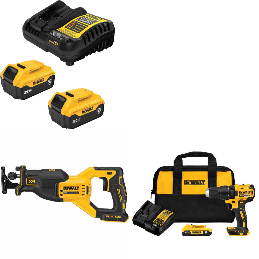 DeWalt DCB205-2C 20V MAX Starter Kit W/ DCS382B 20V Recip Saw & Drill/Driver Kit - Mactool Shop