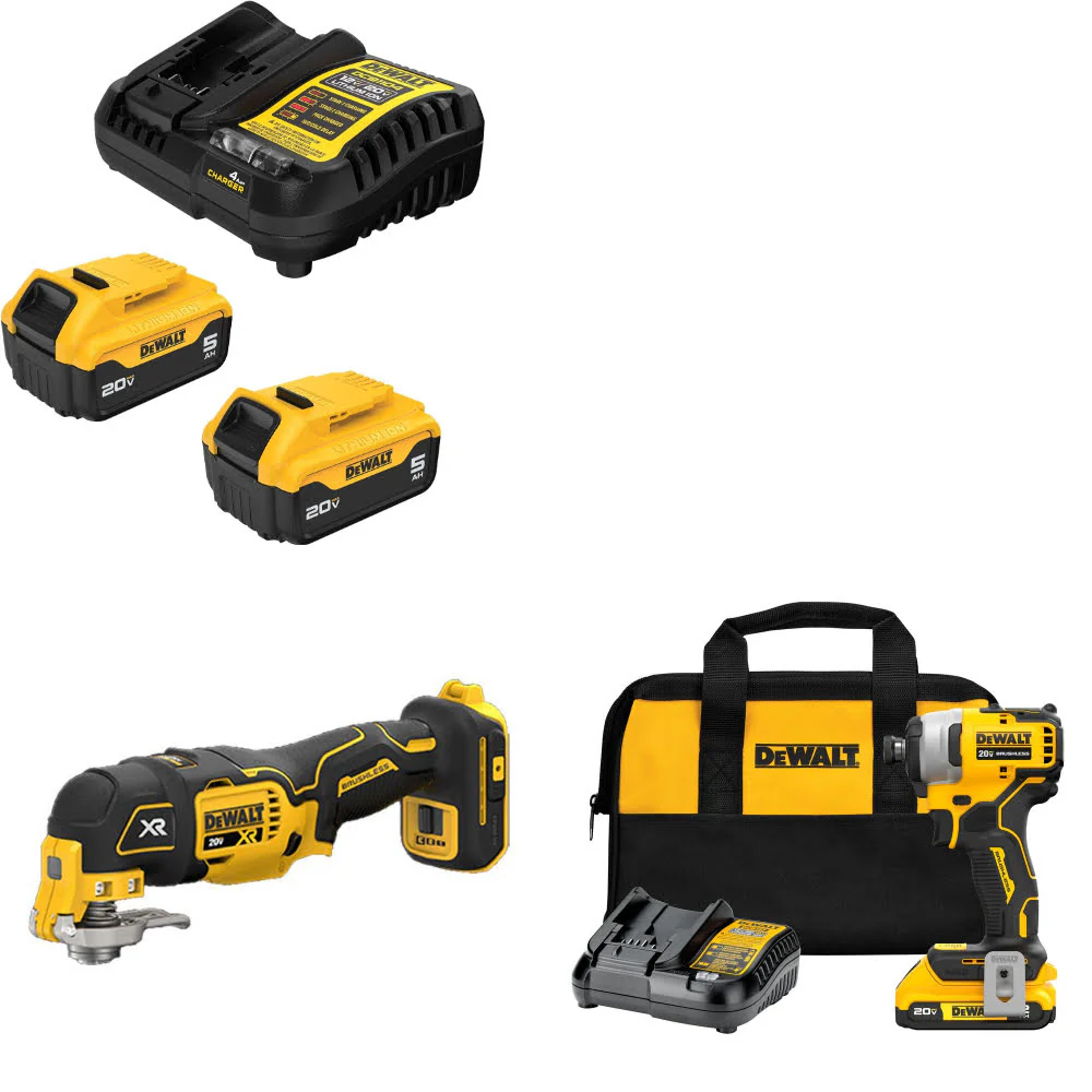 DeWalt DCB205-2C 20V Starter Kit W/ DCS356B 20V Multi-Tool & Impact Driver Kit - Mactool Shop