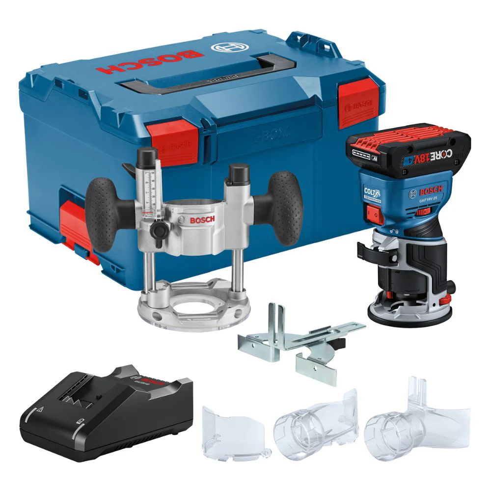 Bosch GKF18V-25PL14 18V Brushless Colt Palm Router Kit with (1) CORE18V 4 Ah Advanced Power Battery and Plunge Base - Mactool Shop