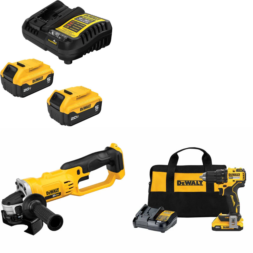 DeWalt DCB205-2C 20V MAX Starter Kit W/ DCG412B Cut-Off Tool & Drill/Driver Kit - Mactool Shop