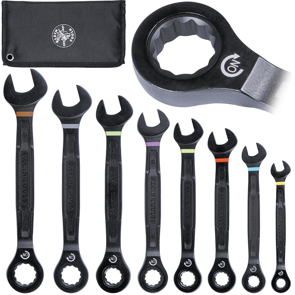 Klein 69408MG 90-Tooth Ratcheting Combo Wrench Set, Metric, 8-Piece - Mactool Shop