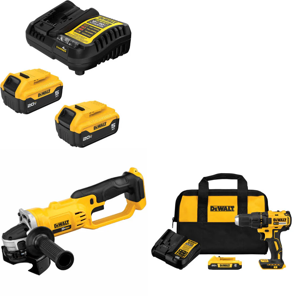 DeWalt DCB205-2C 20V MAX Starter Kit W/ DCG412B Cut-Off Tool & Drill/Driver Kit - Mactool Shop