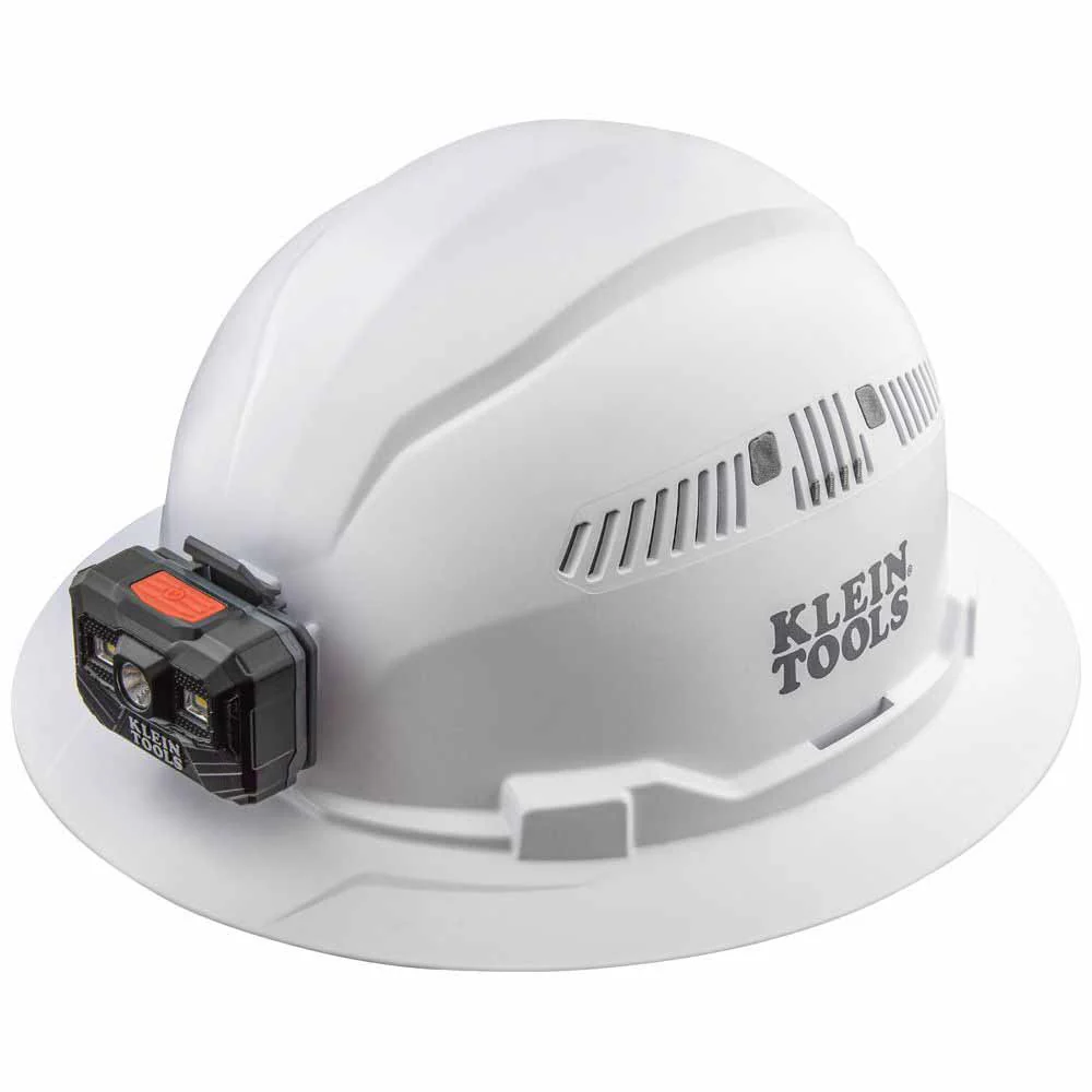 Klein 60407RL Hard Hat, Full Brim White w/Rechargeable Headlamp - Mactool Shop