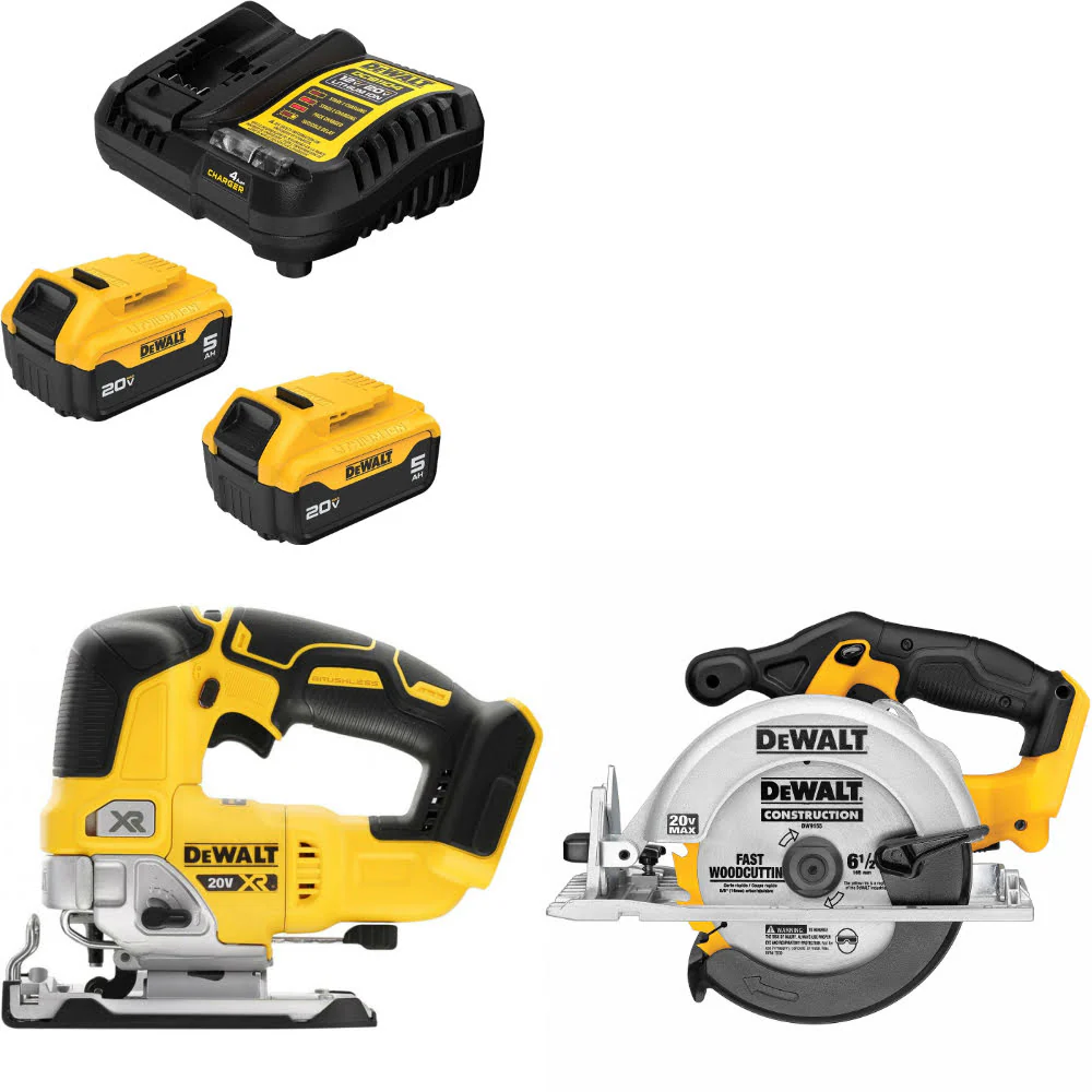 DeWalt DCB205-2C 20V Max Starter Kit W/ DCS334B 20V Jig Saw & Circ Saw, Bare - Mactool Shop