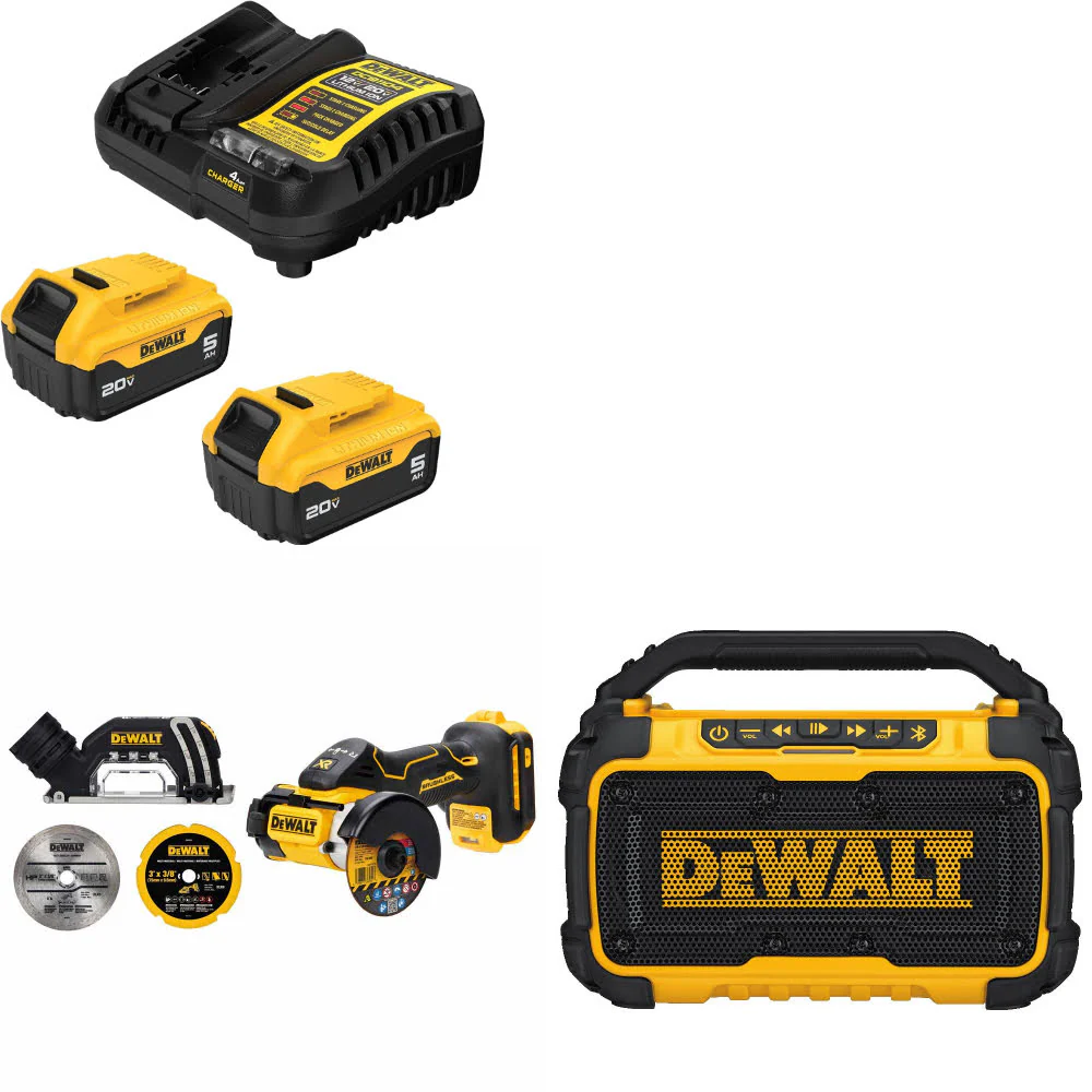 DeWalt DCB205-2C 20V Starter Kit W/ DCS438B 20V Cut-Off Tool & 12V/20V Speaker - Mactool Shop