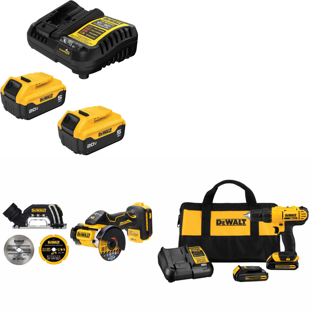 DeWalt DCB205-2C 20V Starter Kit W/ DCS438B 20V Cut-Off Tool & Drill/Driver Kit - Mactool Shop