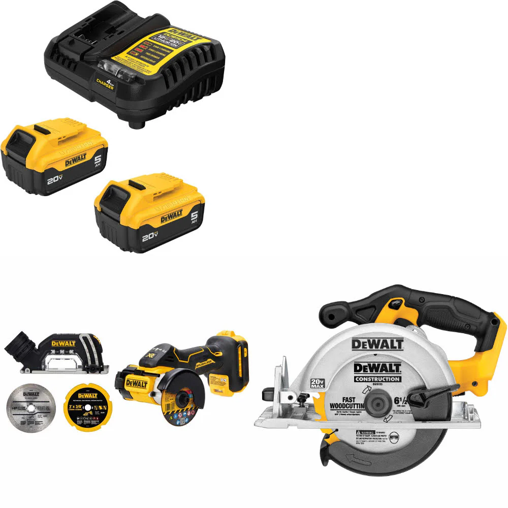 DeWalt DCB205-2C 20V Max Starter Kit W/ DCS438B 20V Cut-Off Tool & Circ Saw - Mactool Shop