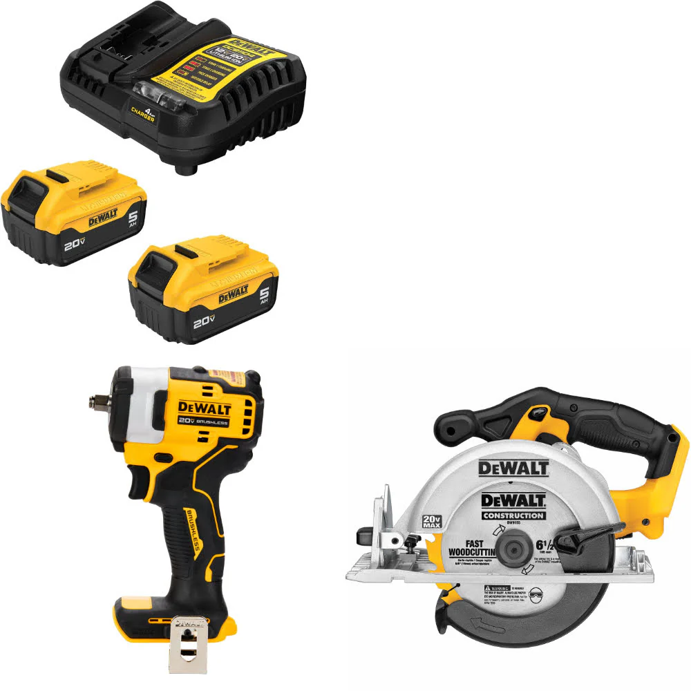 DeWalt DCB205-2C 20V Starter Kit W/ FREE DCF913B 20V Impact Wrench & Circ Saw - Mactool Shop