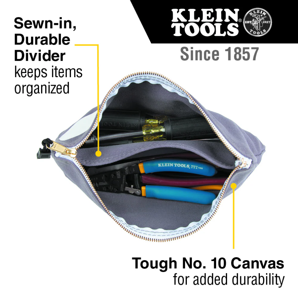 Klein 55578 Zipper Bag with Divider, Canvas Tool Pouch, 7