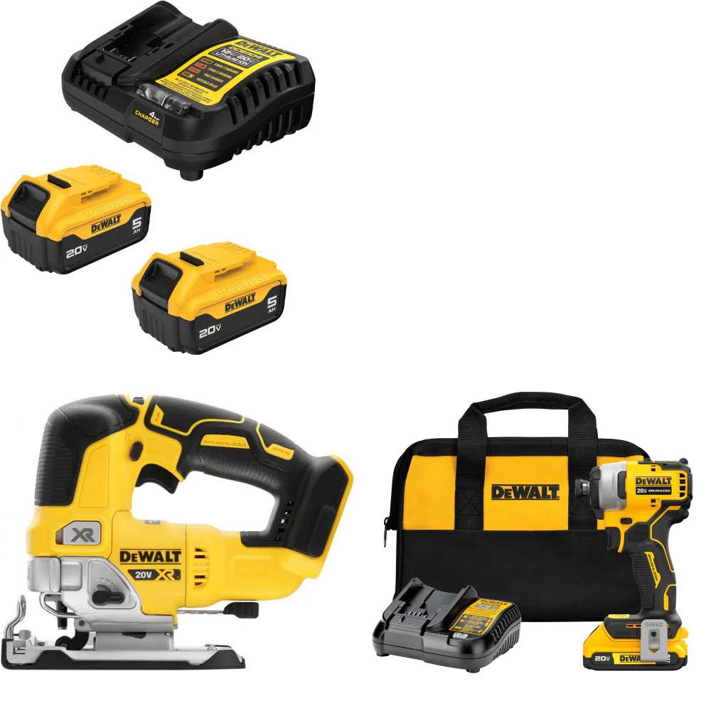 DeWalt DCB205-2C 20V Max Starter Kit W/ DCS334B 20V Jig Saw & Impact Driver Kit - Mactool Shop