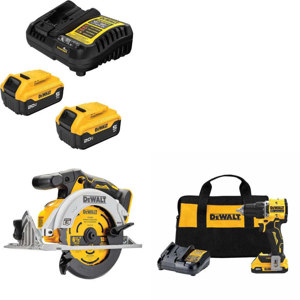 DeWalt DCB205-2C 20V MAX Starter Kit W/ DCS565B 20V Circ Saw & Drill/Driver Kit - Mactool Shop