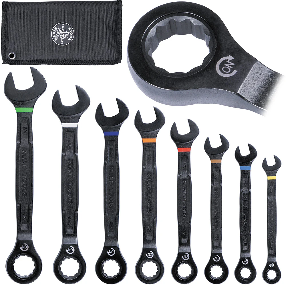 Klein 69408G 90-Tooth Ratcheting Combo Wrench Set, SAE, 8-Piece - Mactool Shop