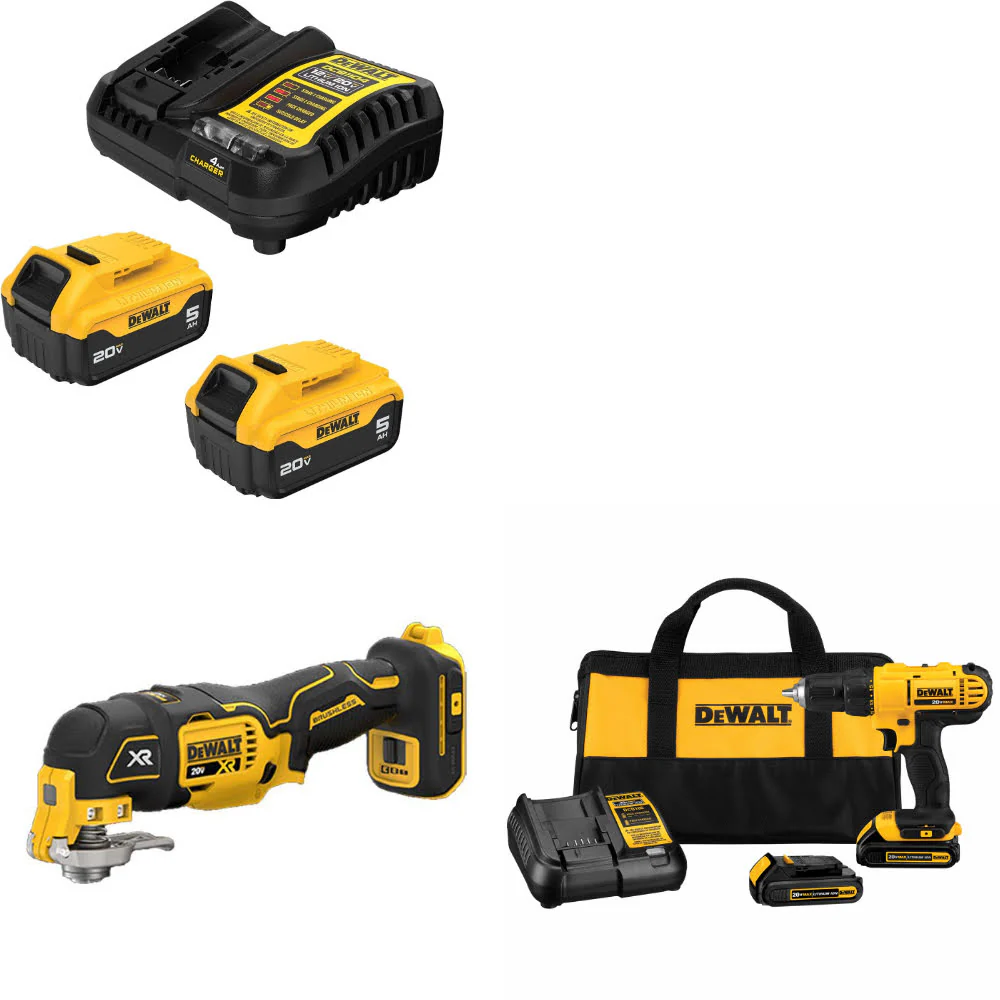 DeWalt DCB205-2C 20V Starter Kit W/ DCS356B 20V Multi-Tool & Drill/Driver Kit - Mactool Shop